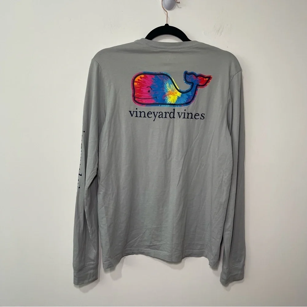 Vineyard Vines Junior XL Gray casual coastal Long Sleeve Tee Tie-Dye Whale Logo - Picture 6 of 10
